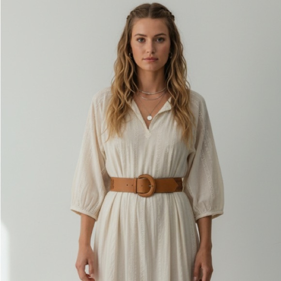 Vintage 1970s tan leather wide braided belt - Picture 1 of 3